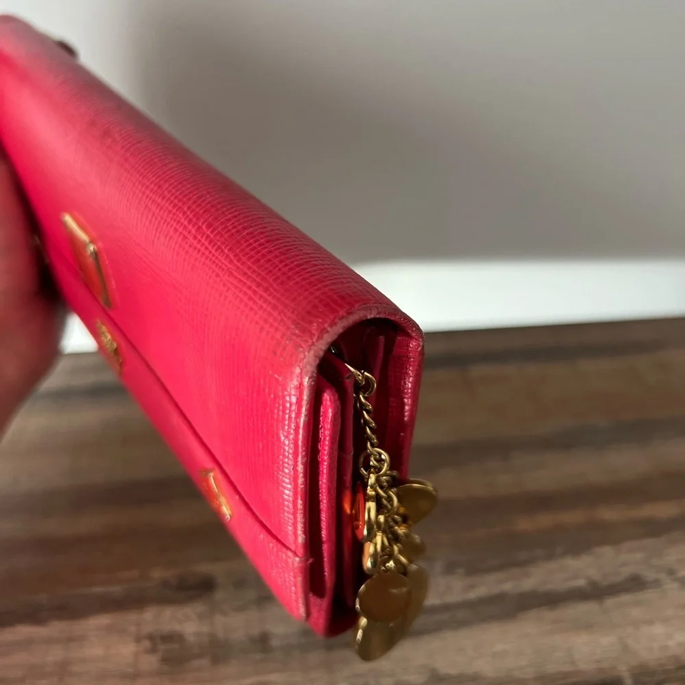 MCM Hot Pink Trifold Leather Wallet with Charms